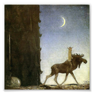 “Leap the Elk” Aquarel van John Bauer Foto Afdruk