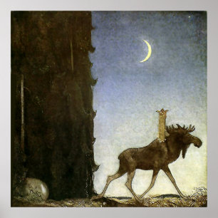 “Leap the Elk” Aquarel van John Bauer Poster