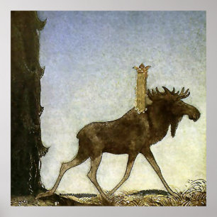 “Leap the Elk” Aquarel van John Bauer Poster