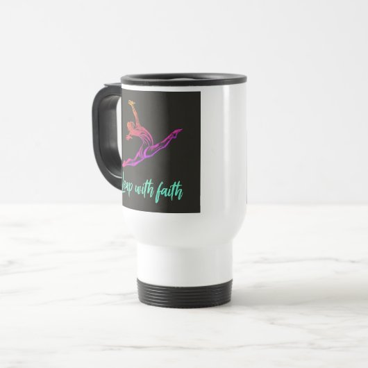 "Leap with Faith" Travel Coffee Mug Reisbeker (Voorkant links)