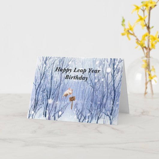 Leap Year Birthday Pig Leaping in Snow Storm Kaart (Gele Bloem)