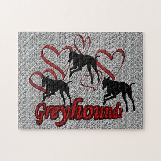 Leapende greyhounds en rode harten legpuzzel (Horizontaal)
