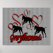 Leapende greyhounds en rode harten poster (Voorkant)