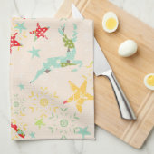 Leapende rendieren, sterren en sneeuwvlokken theedoek (Quarter Fold)