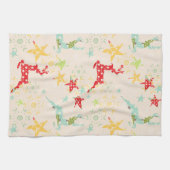 Leapende rendieren, sterren en sneeuwvlokken theedoek (Horizontaal)