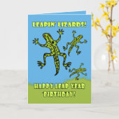 Leapin' Lizards. Leap Year Birthday Wenskaart Kaart (Gele Bloem)