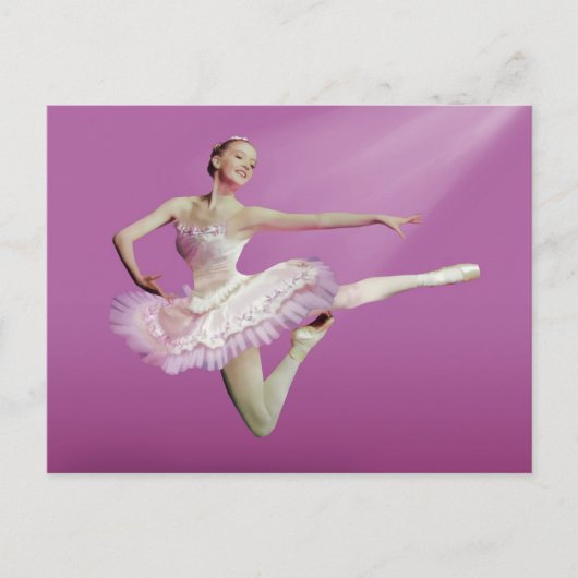Leaping Ballerina op Roze Briefkaart (Voorkant)