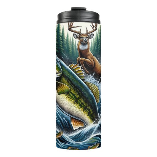 Leaping Bass Deer Forest Hunt Thermosbeker (Voorkant)