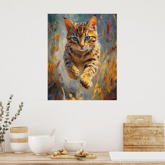  Leaping Bengal Cat Art Poster (Keuken)