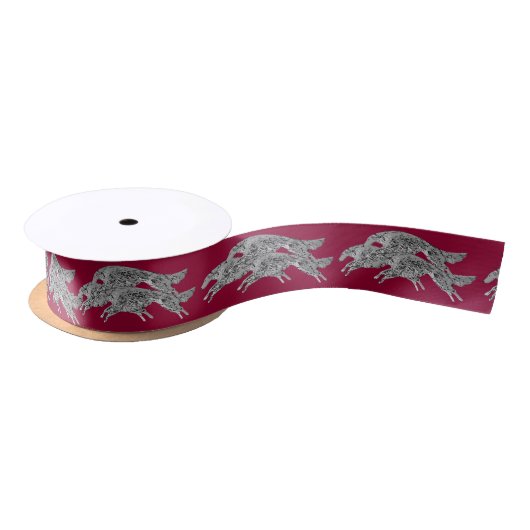 Leaping Borzoi Holiday Ribbon Satijnen Lint (Spoel)