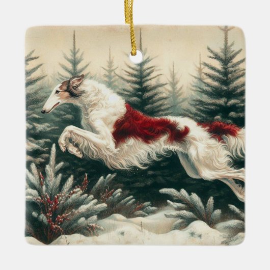 Leaping Borzoi Kerstornament Keramisch Ornament (Voorkant)