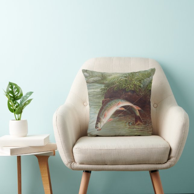 Leaping Brook Trout beroemd gemaakt door S.A. Kilb Kussen (Stoel)