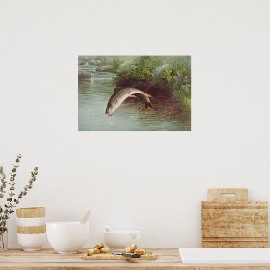 Leaping Brook Trout beroemd gemaakt door S.A. Kilb Poster (Keuken)