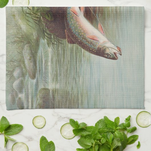 Leaping Brook Trout beroemd gemaakt door S.A. Kilb Theedoek (Gevouwen)