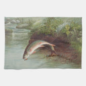 Leaping Brook Trout beroemd gemaakt door S.A. Kilb Theedoek (Horizontaal)