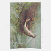 Leaping Brook Trout beroemd gemaakt door S.A. Kilb Theedoek (Verticaal)