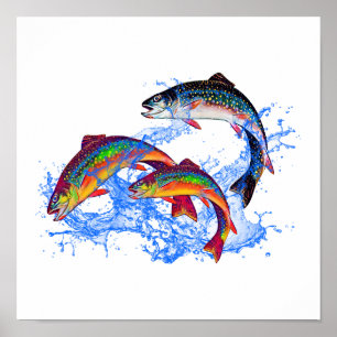 Leaping Brook Trout Poster