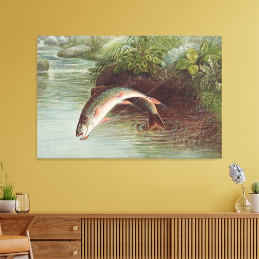 Leaping Brook Trout van Samuel Kilbourne (1874) Canvas Afdruk (Insitu (Woonkamer))