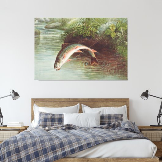 Leaping Brook Trout van Samuel Kilbourne (1874) Canvas Afdruk (Insitu (Slaapkamer))