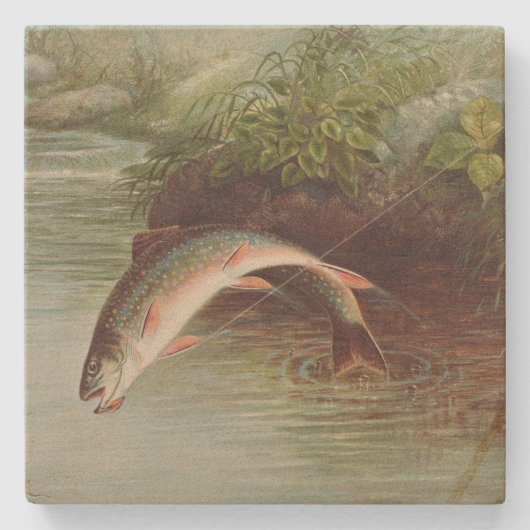 Leaping Brook Trout van Samuel Kilbourne (1874) Stenen Onderzetter (Voorkant)