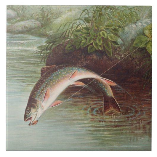 Leaping Brook Trout van Samuel Kilbourne (1874) Tegeltje (Voorkant)