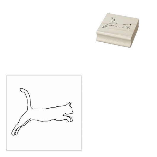 Leaping Cat Art Stamp Rubberstempel (Gestempeld)