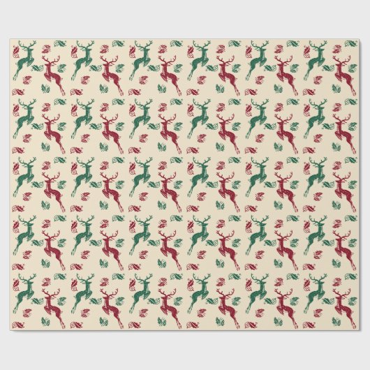 Leaping Deer and Holly Cadeaupapier (Vlak)