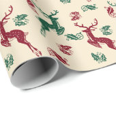 Leaping Deer and Holly Cadeaupapier (Rol Hoek)