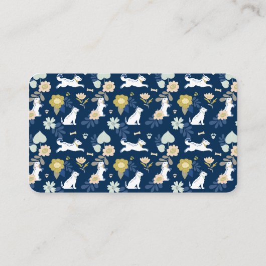 Leaping Dog Floral Botanical Navy Pet Services Visitekaartje (Achterkant)