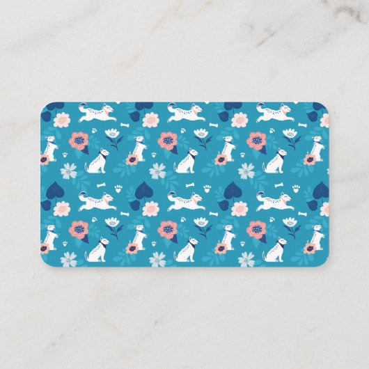 Leaping Dog Floral Botanische Blauwe Huisdieren Di Visitekaartje (Achterkant)
