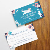 Leaping Dog Floral Pet Care Services Blue Afsprakenkaartje