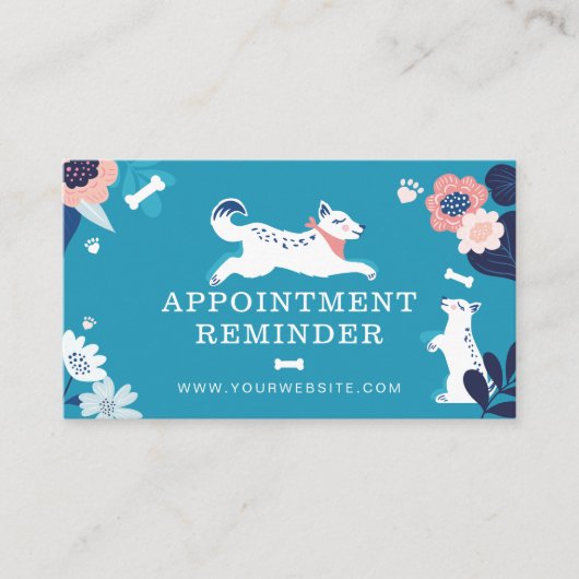 Leaping Dog Floral Pet Care Services Blue Afsprakenkaartje (Voorkant)