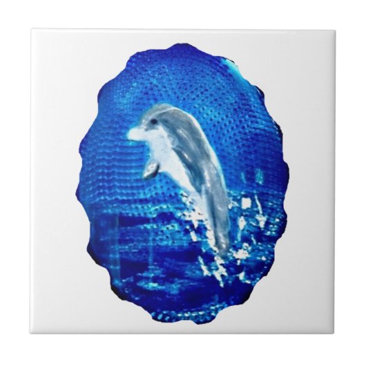 Leaping Dolphin Art Blue Tegeltje (Voorkant)