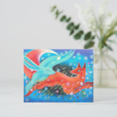 Leaping Fox met Hare. Briefkaart (Staand voorkant)