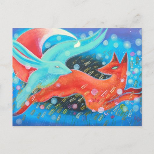 Leaping Fox met Hare. Briefkaart (Voorkant)