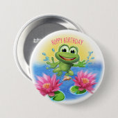 Leaping Frog Hoppy verjaardagsfeestje badge Ronde Button 7,6 Cm (Voorkant /achterkant)