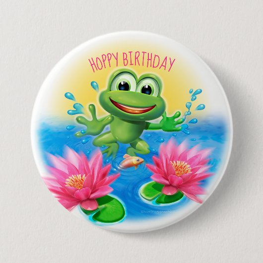 Leaping Frog Hoppy verjaardagsfeestje badge Ronde Button 7,6 Cm (Voorkant)