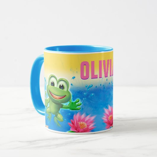 Leaping frog party aangepaste NAAM combo mok (Voorkant links)