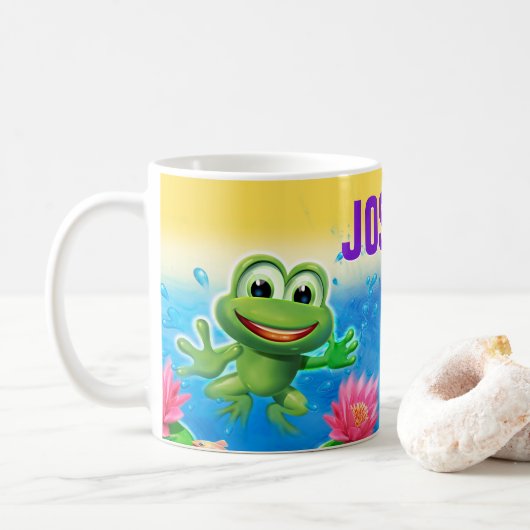 Leaping frog party custom NAAM keramische mok (Met donut)