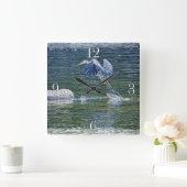 Leaping Great Blue Heron Wildlife Bird Foto 5 Vierkante Klok (Huis)