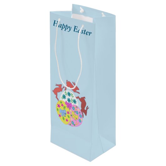 Leaping Hares editable Easter Wijn Cadeautas (Achterkant Gekanteld)