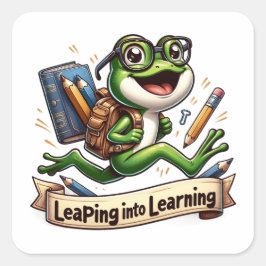 Leaping In Leren Groene Kikker Met Bril Vierkante Sticker