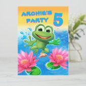 Leaping kikker verjaardag custom party uitnodiging (Staand voorkant)