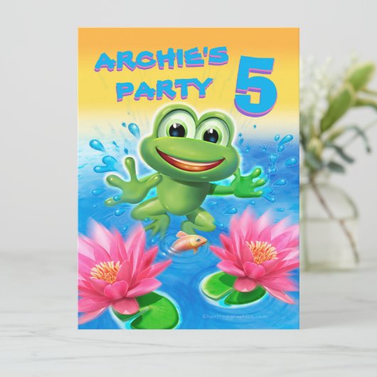 Leaping kikker verjaardag custom party uitnodiging (Staand voorkant)