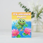 Leaping kikker verjaardag custom party uitnodiging (Staand voorkant)