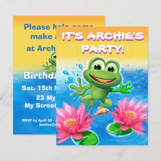 Leaping kikker verjaardag custom party uitnodiging (Voorkant / Achterkant)