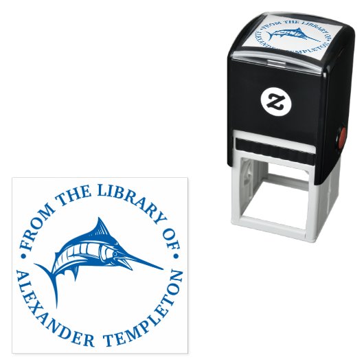 Leaping Marlin Nautical Ocean Library Book Name Zelfinktende Stempel (In situ)