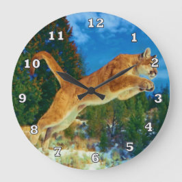 Leaping Mountain Lion Clock (Cougar) Grote Klok