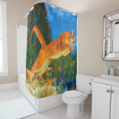 Leaping Mountain Lion Shower Curtain (Cougar) Douchegordijn (In situ)