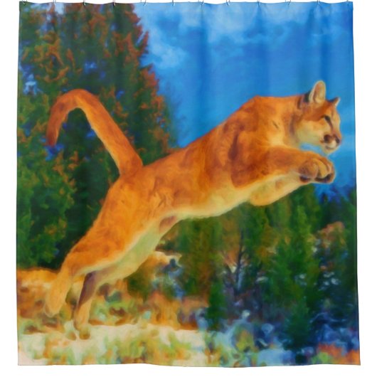 Leaping Mountain Lion Shower Curtain (Cougar) Douchegordijn (Voorkant)